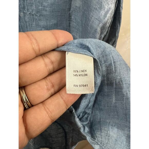 J. Jill Blue Linen Long Sleeve Top Size Medium - Picture 4 of 4